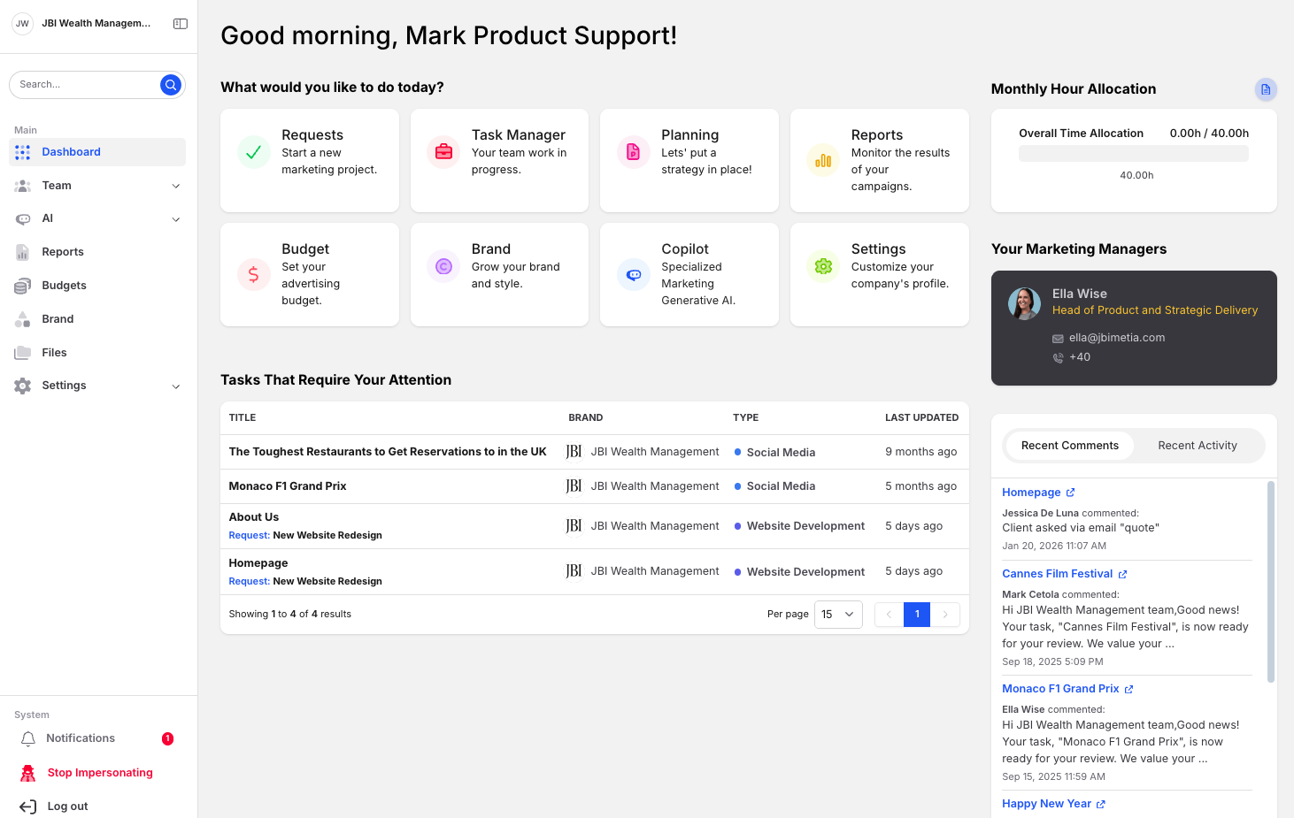 Projects platform interface
